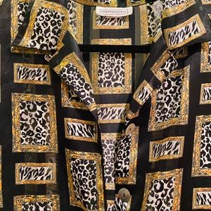 vintage silky button up shirt with retro print